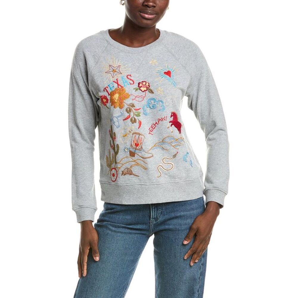 Johnny Was Womens Texas Raglan Sweatshirt, Gray